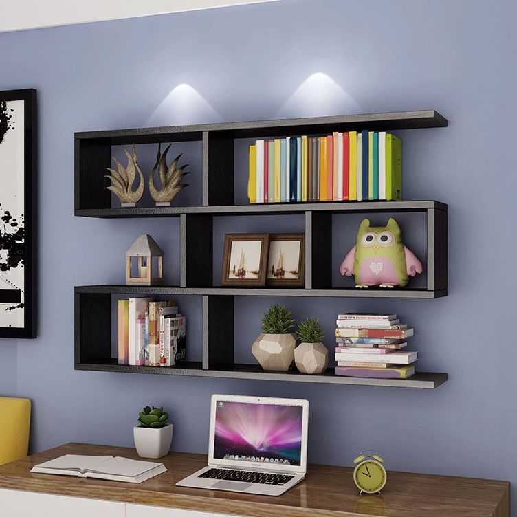 Modern Floating Bookcase with Shelves Geometric Bookshelf for Living Room