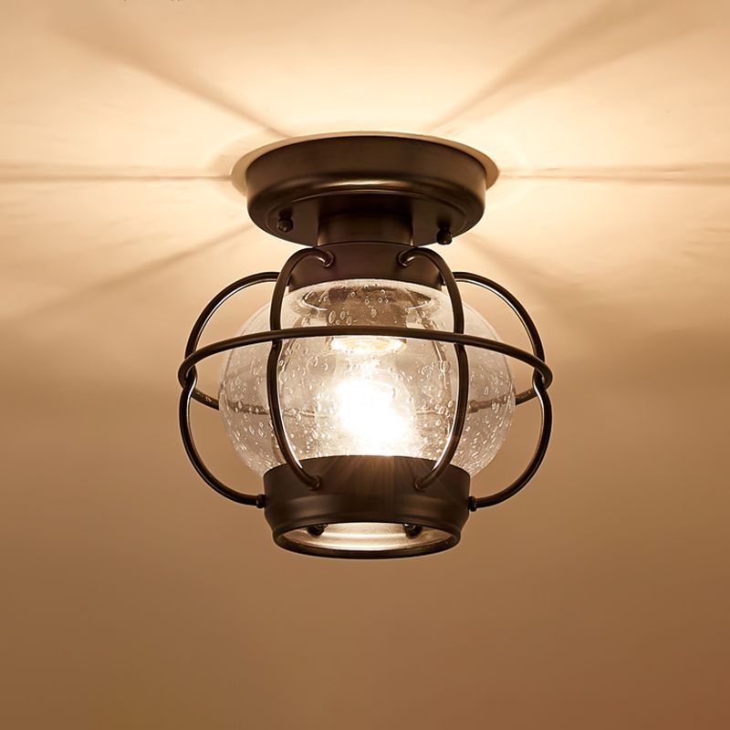 1-Light Porch Ceiling Lamp Vintage Flush Mount Light Fixture with Glass Shade
