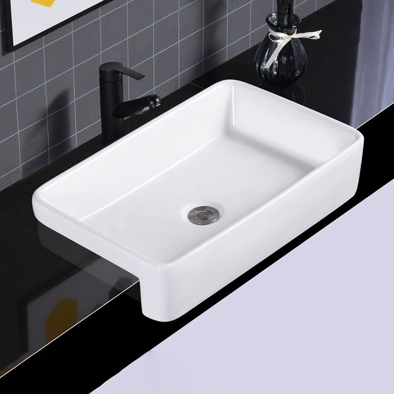 Modern Semi-Recessed Vessel Porcelain with Overflow And Drain Assembly Bathroom Sink