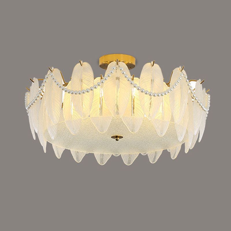 Round Shape Glass Flush Light Modern Style Multi Lights Flush Mount Fixture in Gold