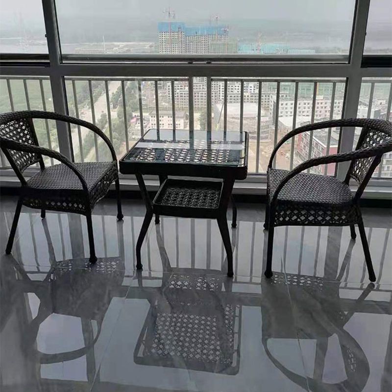 Boho Style Bistro Set 3 Pcs Glass Top Bistro Set for Balcony