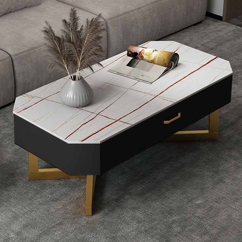 Cross Legs Coffee Table Stone Top Rectangular Cocktail Table