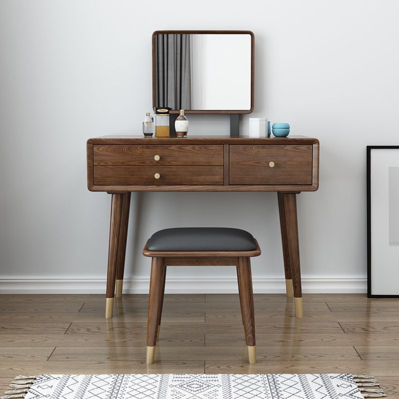 3-Drawer Vanity Makeup Table Set Traditional Mirrored Ash Vanity