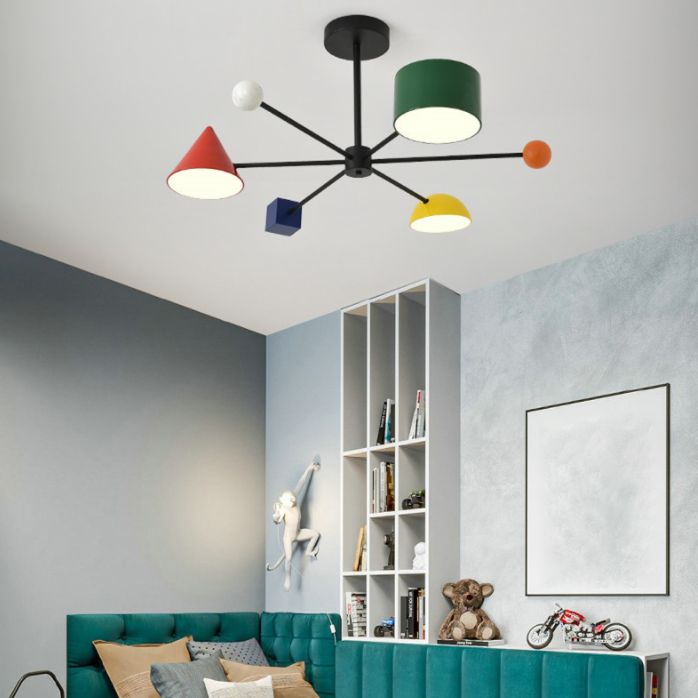 Luz colgante LED de hierro forjado Sputnik en moderna luz de techo de interior de estilo creativo con decoración de madera