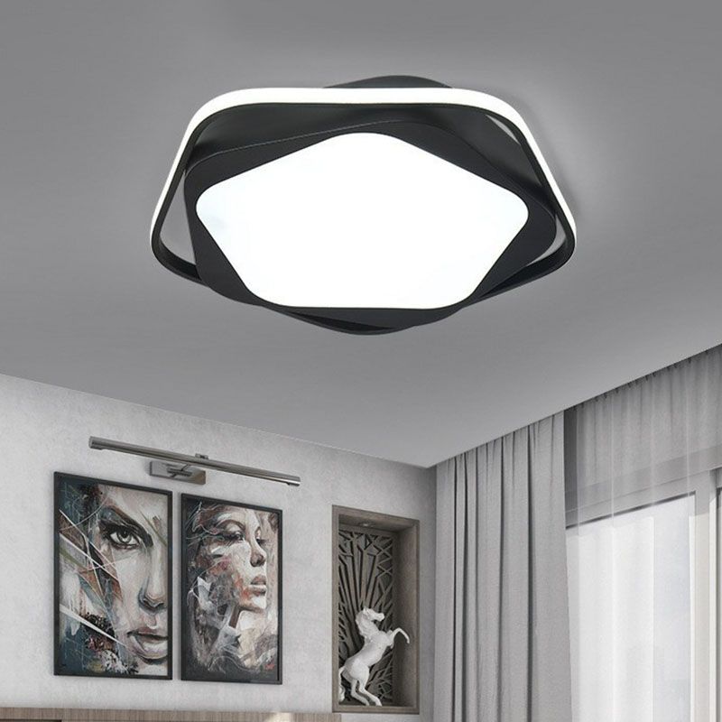 Minimalist Pentagon LED Flush Mount Metal Bedroom Flushmount Ceiling Light in Black