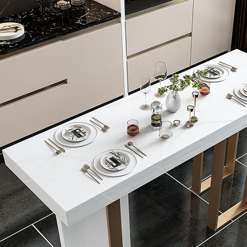 Rectangle Bar Table Contemporary Bar Dining Table with 4 Gold Legs