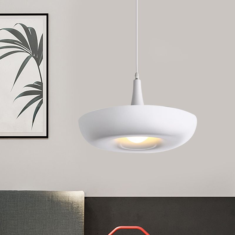 Trumpet Aluminum Hanging Lamp Nordic 1 Bulb White/Black Pendant Ceiling Light with Curled Edge