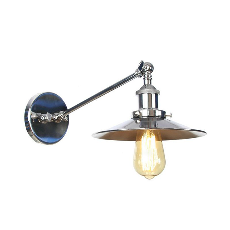 Single Saucer/Horn Shaped Wall Lamp Factory Polished Chrome Iron Wall Light Fixture with 8"/12" Wide Swing Arm