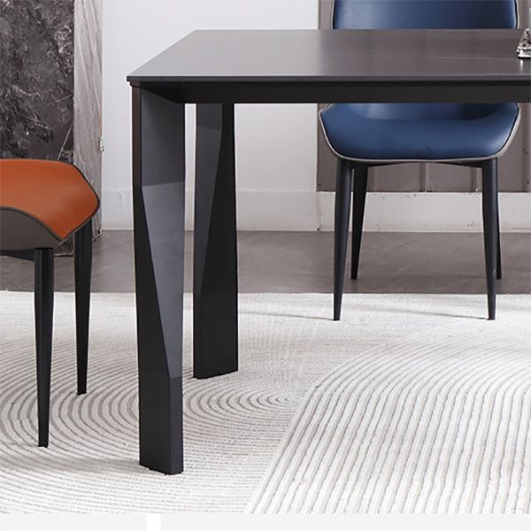 Industrial Dining Table Rectangle Stone Dinette Table in Black