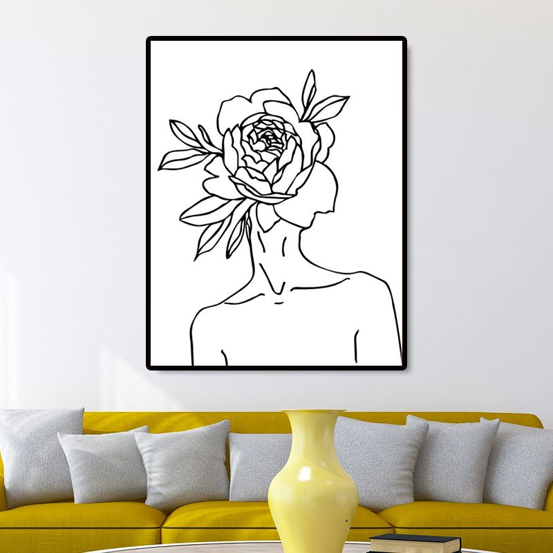 White Figure and Florentine Canvas Textured Minimalism Style Girls Bedroom Painting