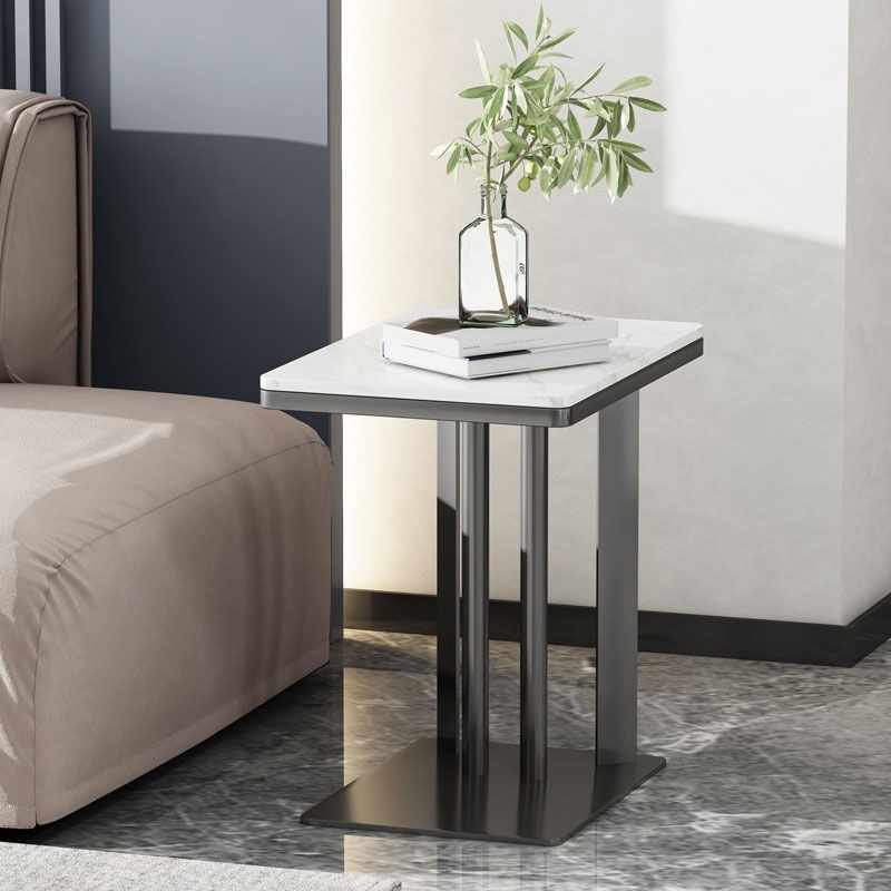 Contemporary Slate Top End Slide Table Metal C Side Table, 21.7" Tall