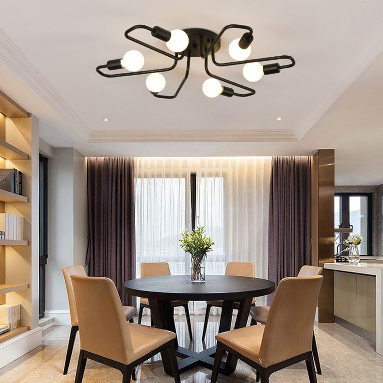 Sputnik Metal Semi Flush Mount in Industrial Retro Style Ceiling Fixture for Living Room