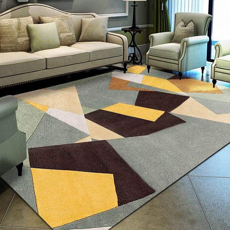 Nordic Living Room Rug Multicolored Geometric Printed Indoor Rug Anti-Slip Backing Pet Friendly Area Carpet