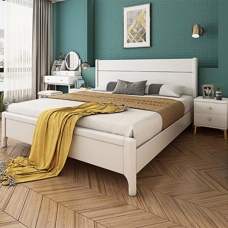 Contemporary White Wood Standard Bed, Rectangular Panel Headboard Bed