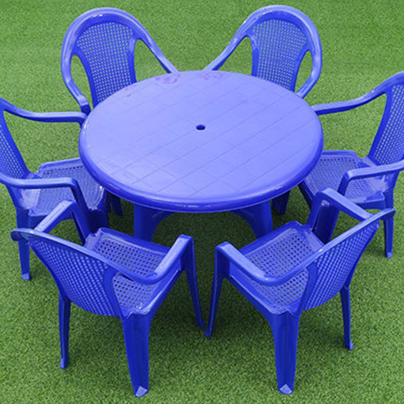 Contemporary Water Resistant Patio Table Plastic Rectangle/Round with Umbrella Hole