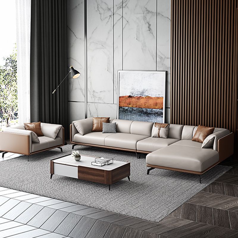 Contemporary Genuine Leather Pillow Top Arm Sofa for Living Room, Apartment