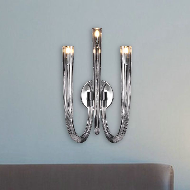 Clear Glass Curved Wall Mount Lamp Simple 3/5 Lights LED Bedroom Wall Lighting Fixture