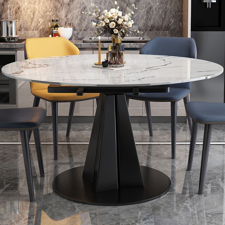 Round Steel Pedestal Dining Table Modern Dining Table with Leaf Extension