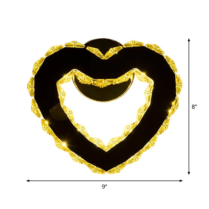 WIFI/Dual C/Loving Heart Hotel Flush Mount Crystal Encrusted Modern LED Wall Sconce Lighting in Gold