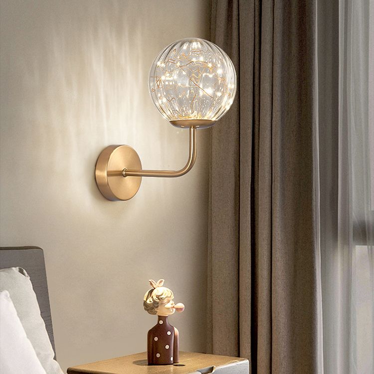 Glass Globe LED Wall Lamp in Modern Luxury Style Wrought Iron Hanging Wall Light for Bedroom