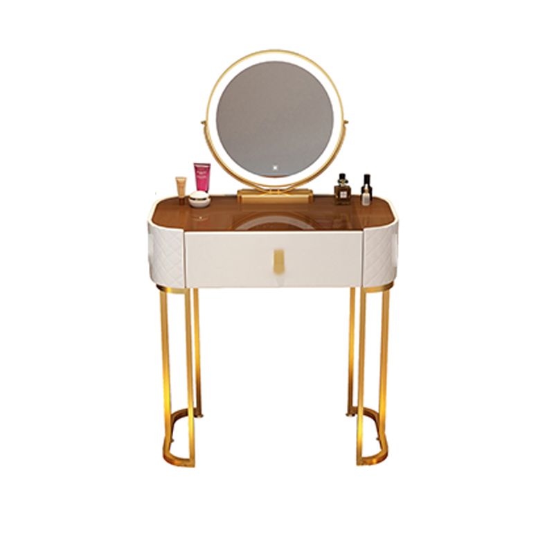 Glass Top Makeup Vanity Desk Bedroom Dressing Table Stool Set with Drawer