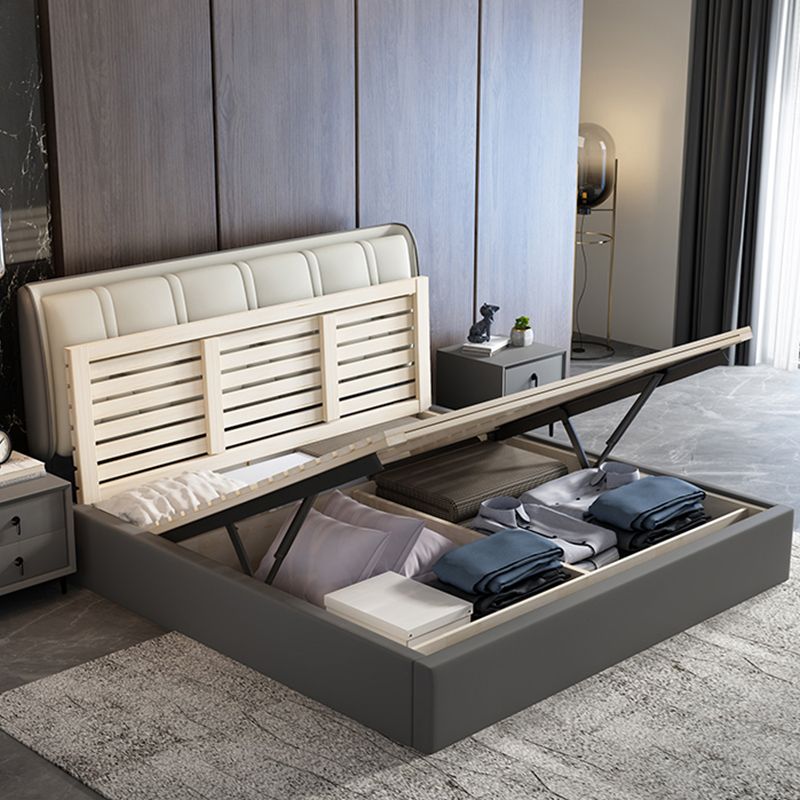 Contemporary Grey Standard Bed with Tufted and Legs Wingback Bed