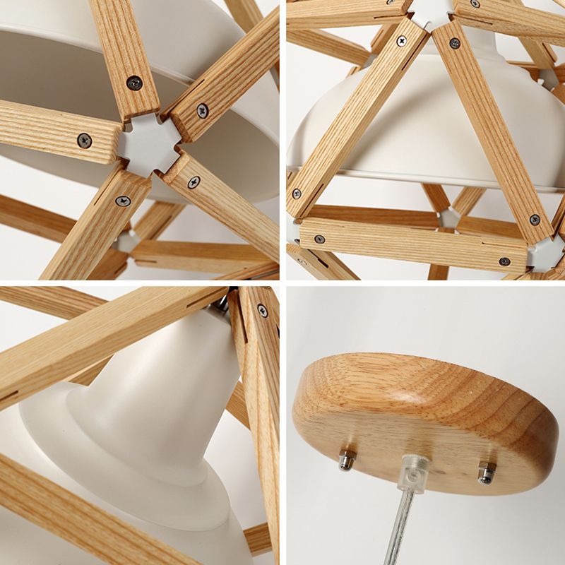 Shaded Wooden Suspension Pendant Light Modern Style Wood Pendant Lighting Fixture