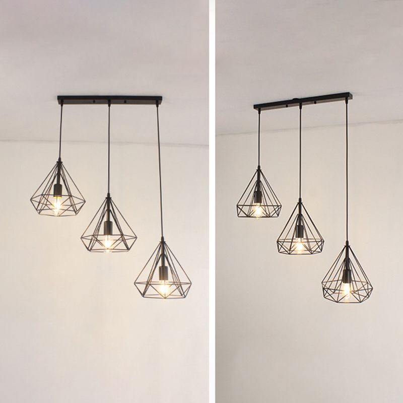 Diamond Iron Cluster Pendant Lighting Post-Modern Restaurant Hanging Lamp in Black