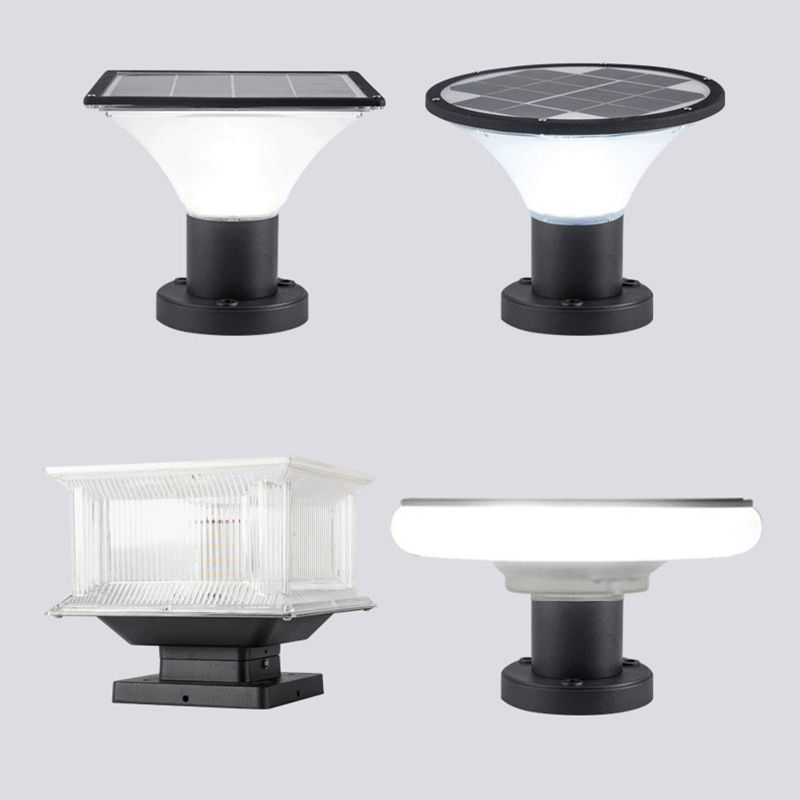Contemporary Geometry Shape Solar Energy Pillar Lamp with Plastic Shade for Outdoor