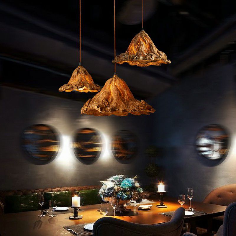 Lotus Leaf Shaped Resin Hanging Light Artistic Single-Bulb Pendant Lighting fro Restaurant
