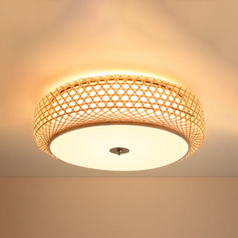 Bambus-Trommel-Deckenlampe, Deckenleuchte im asiatischen Stil für Wohnzimmer