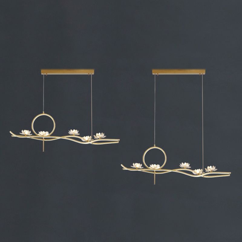 8 Light Linear Island Lighting Fixtures Contemporary Metal Island Pendants in Gold