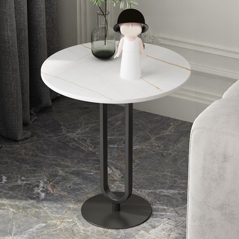 21.6" Tall Modern Round Slate Top Side Table Iron Pedestal End Table