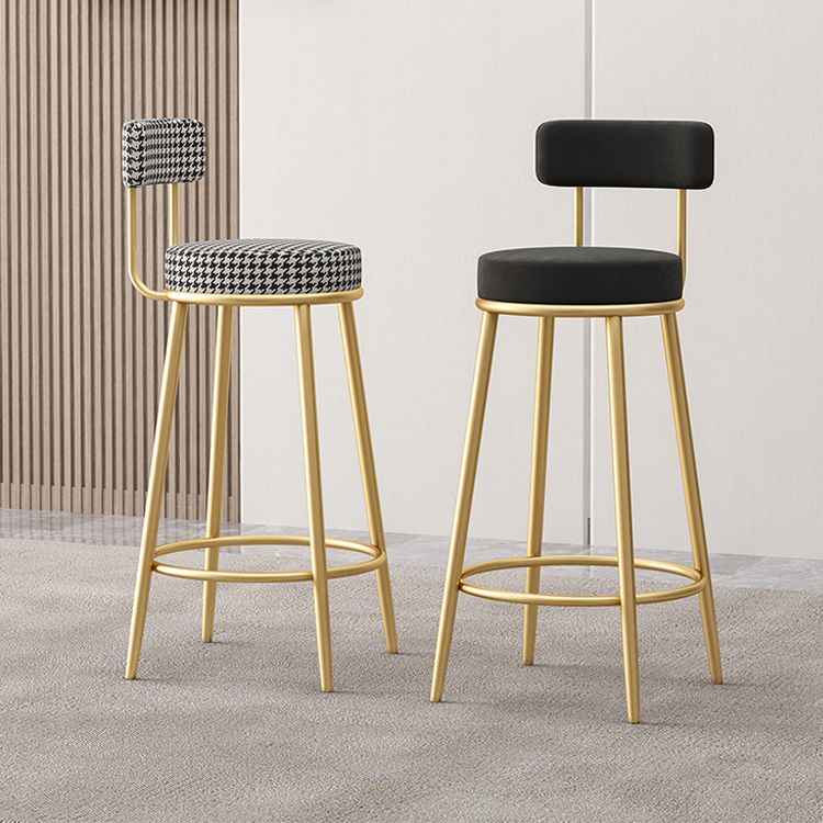 Nordic Backrest Armless Counter Stool Iron Cafe Bar Stool with Cushion and Pedal