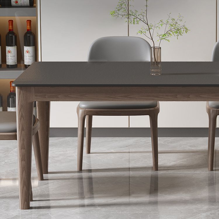 Modern Stone Rectangle Dining Table Wood Legs for Dining Room