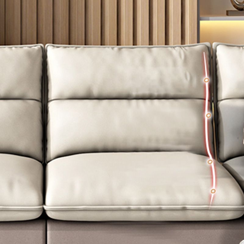Stain Resistant Beige Stationary Faux Leather Living Room Square Arm Seating