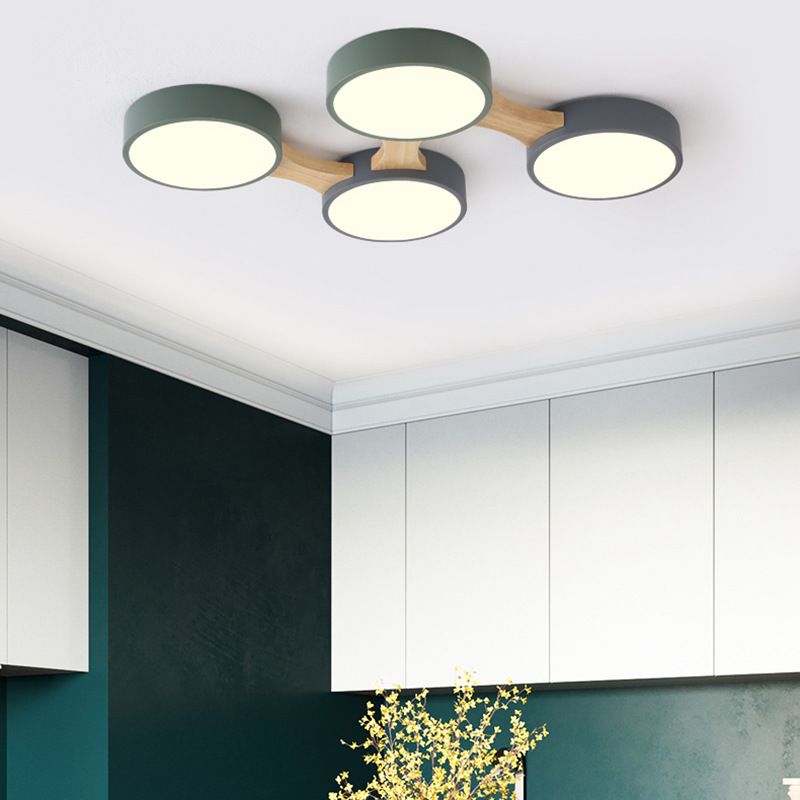 Ronde LED Macaron Plafond Fixture in Modern Creative Style Wooden Flush Mount met Acryl