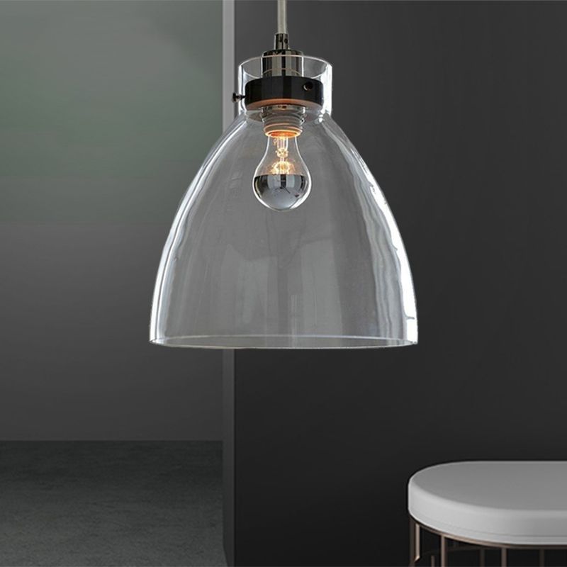 Bell Shade Down Lighting Pendant Simplicity Clear Glass 1-Light Dining Table Hanging Light