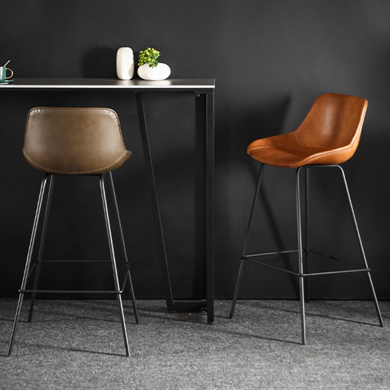 Faux Leather Dining Stools Bucket Armless Bar Stools with Metal Legs