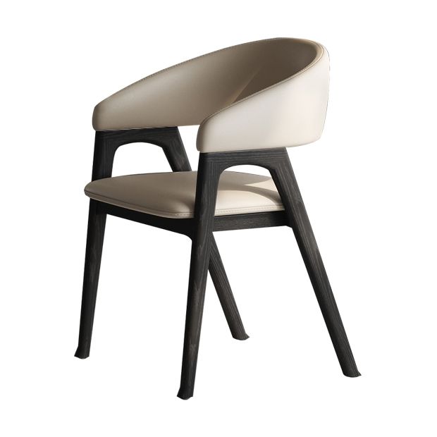 Open Back Arm Upholstered and Solid Wood Dining Accent Chair