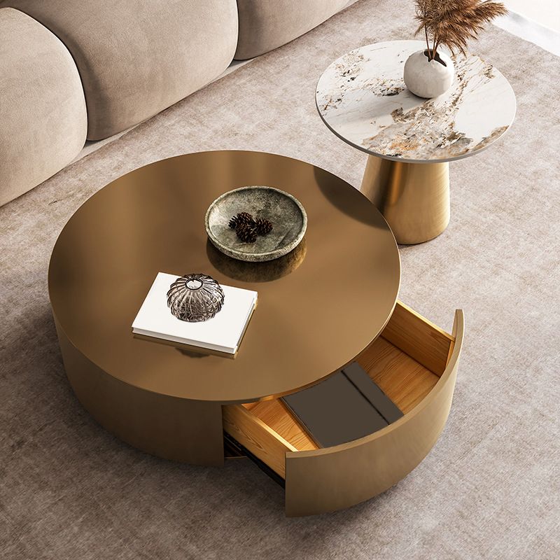 Mid-century Modern Cocktail Table Grey/gold Metal Round Coffee Table