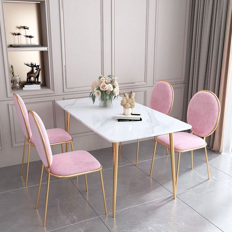 Glam Rectangle Dining Table Set 1/2/5 Pieces Dinette Set with White Sintered Stone Top