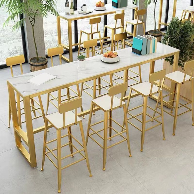 White Sintered Stone Bar Table Gold and Metal Base Bar Table