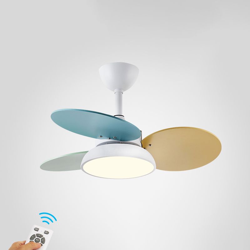Round Kids Room Ceiling Fan Lamp Acrylic Macaron LED Semi Flush Mount Light Fixture
