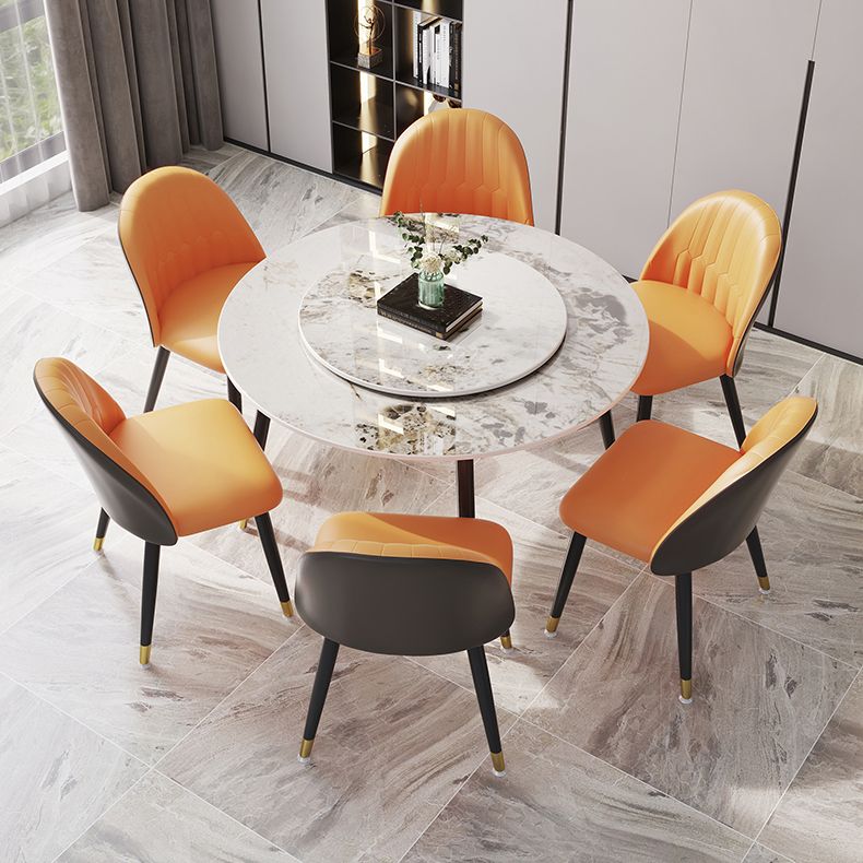 1/4/7 Pcs Metal Modern Dining Room Set with Round Table and Metal Base Dining Set