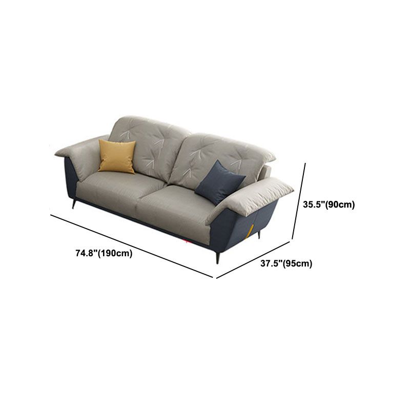 Sewn Pillow Back Sofa Modern Style 34.64" H Faux Leather Sofa