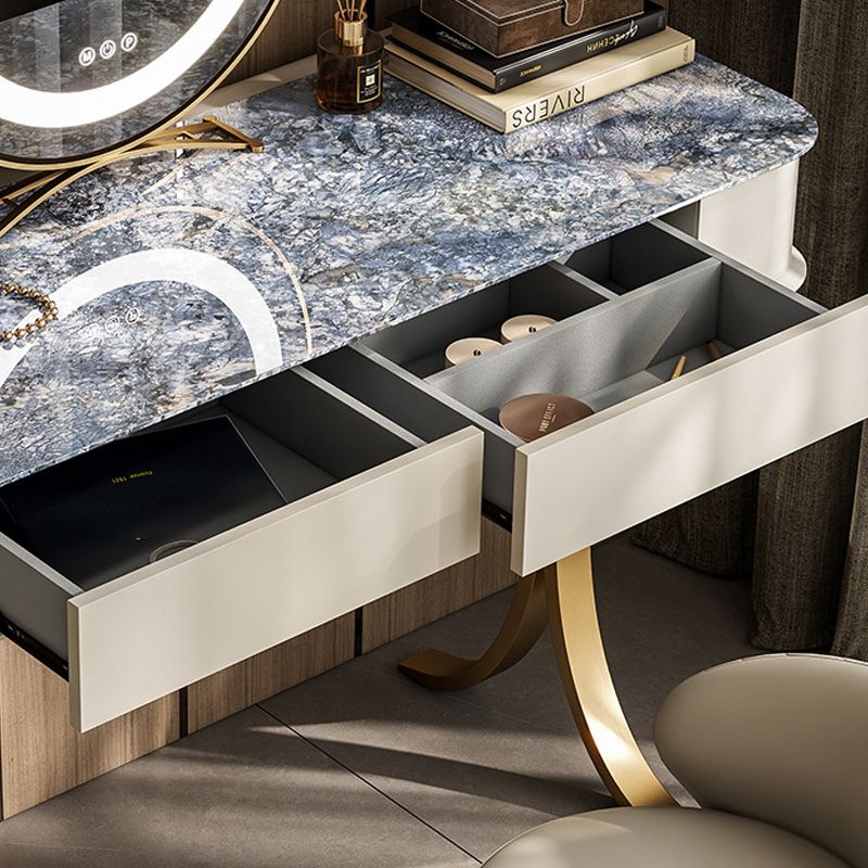 Bedroom Make-up Vanity Luxurious Stone Top Dresser with Padded Stool