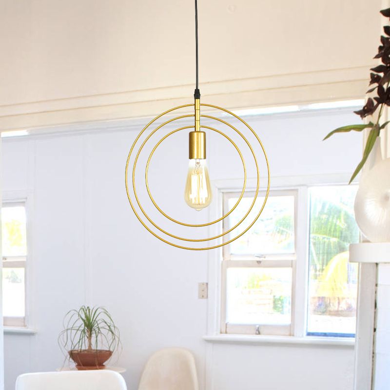 3-Ring-Restaurant Hanging Lighting Metallic 1 Glühbirne Minimalistische Federung in Gold