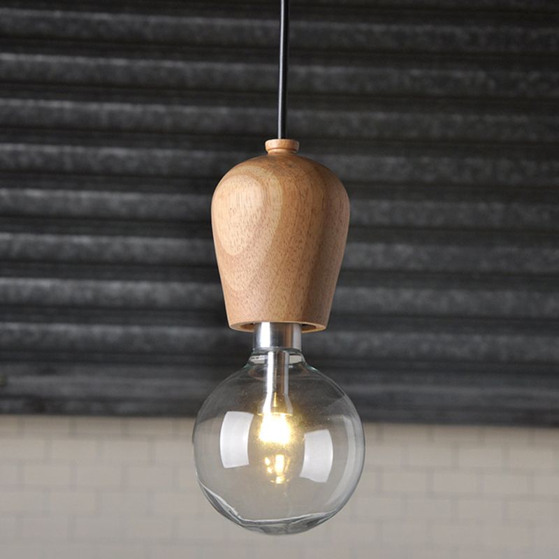 Lámpara de mini lámpara de madera de barril moderno de 1 linda lámpara de péndulo sin sombra sin sombra