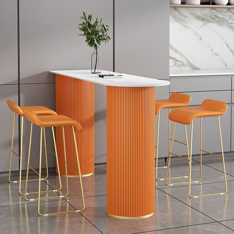 Industrial Free Form Bar Height Table Stone and Iron Bar Table with Double Pedestal